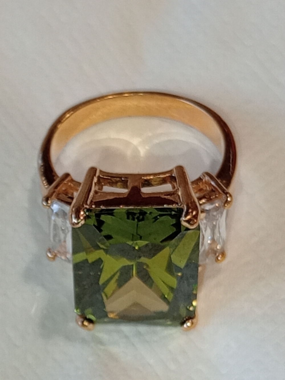 Ring Green Rectangular Crystal with Clear Accent - Ring